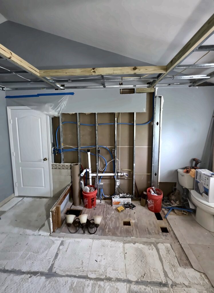 Master bathroom gutted down to the studs before the remodel